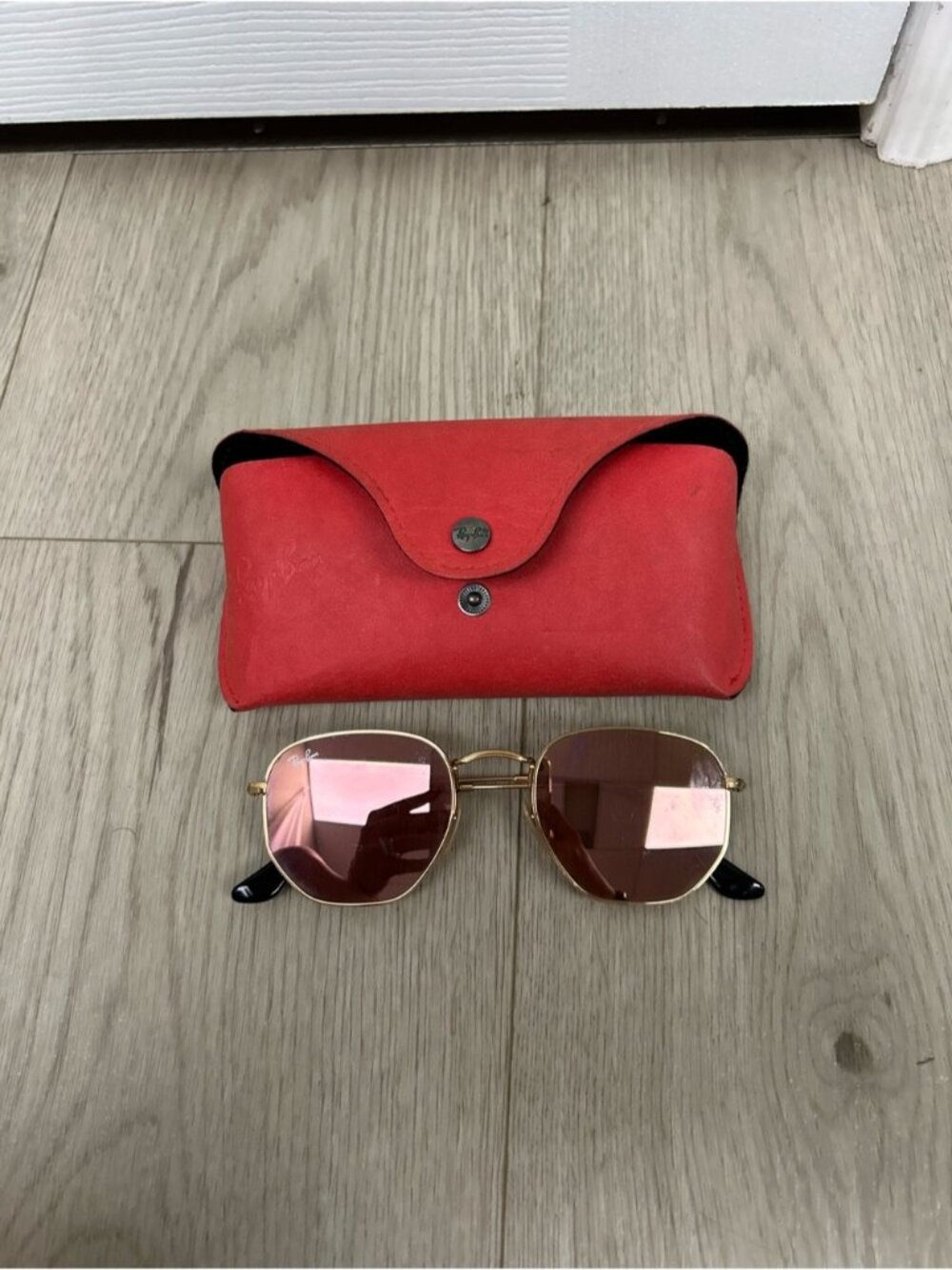 Ray-Ban Women’s Hexagonal Flat Lenses Polarized Rose Gold Sunglasses